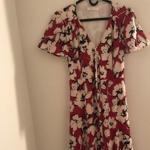 Red and white floral maxi dress
